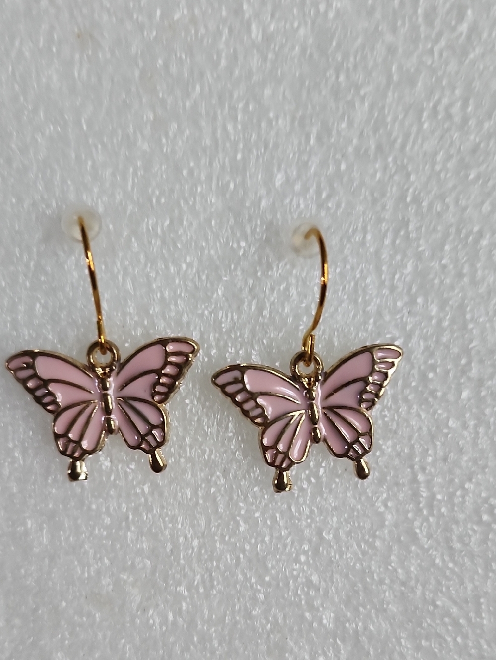 Pink Enamel Butterfly Drop Earrings with Gold Accents